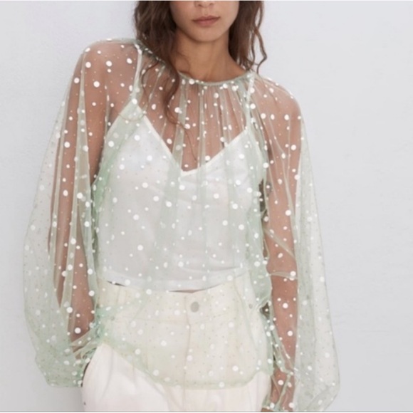 ZARA SPARKLY SEMI-SHEER TOP SIZE M - Picture 2 of 8